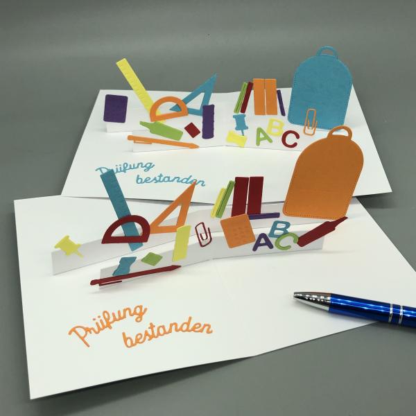 Glückwunsch Karte A6 Schulsachen Abschluss Gratulation Innenseite Pop-up Varianten Stift
